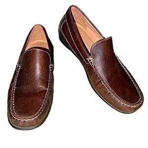 {Ecco} Classic Brown Leather Slip-on Moccasin Driving Loafers